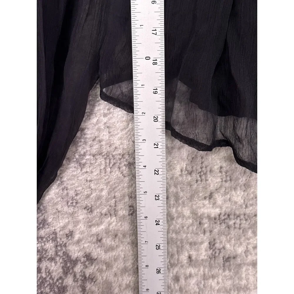 New J Crew Blouse Small Womens Drapey Shirred Top Crinkle Cupro Sheer Black